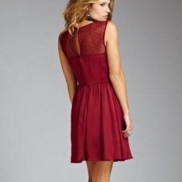 NEW GUESS Romaine Red Wine Dotted Mesh Lace Dress - Picture 2 of 2